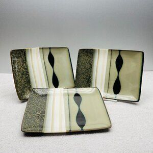 VGUC S/3 Sango Salad Plates, Stoneware, "Prelude Black," 4508, 9" L x 6 3/4" W